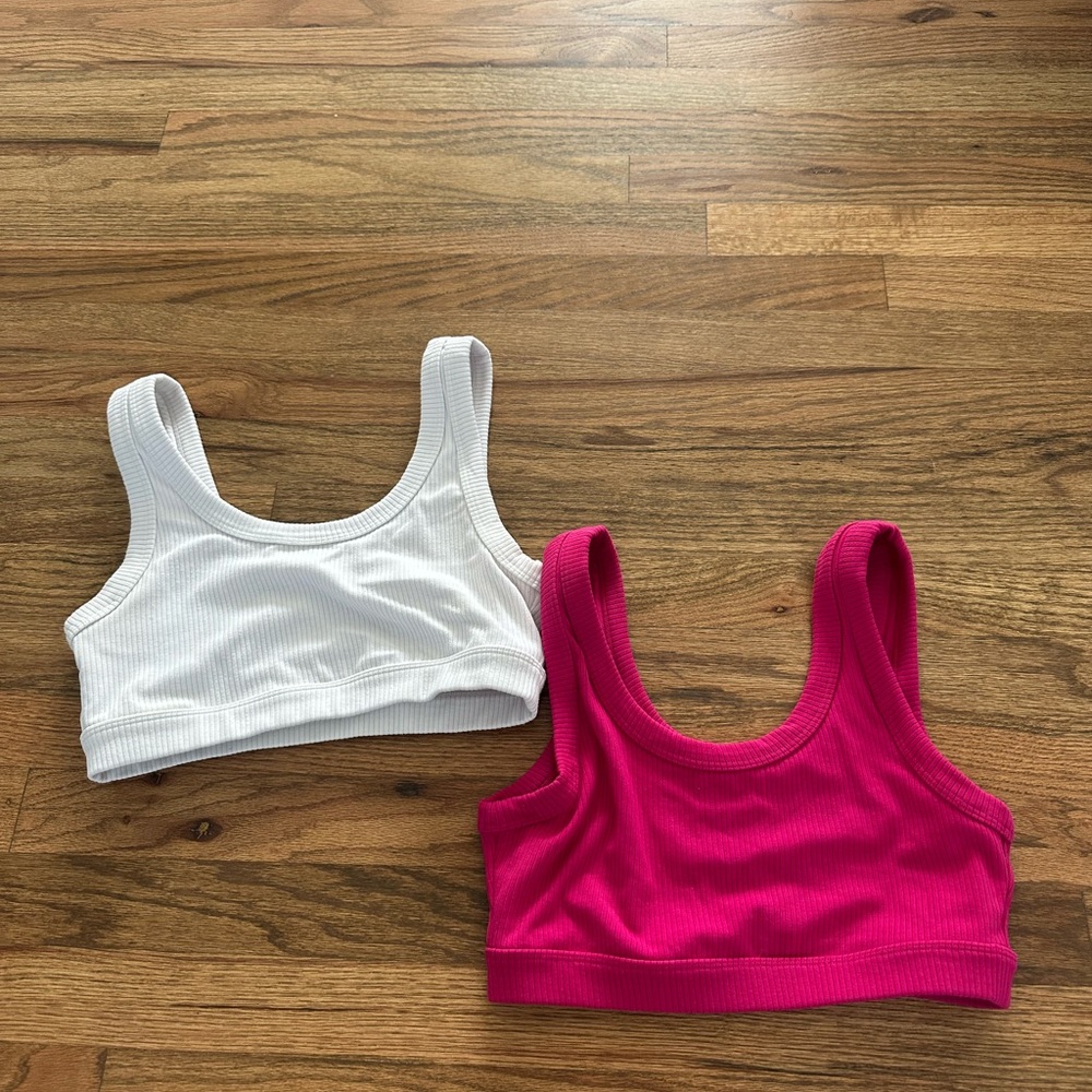 ALO White and Pink Ribbed Crop Tops